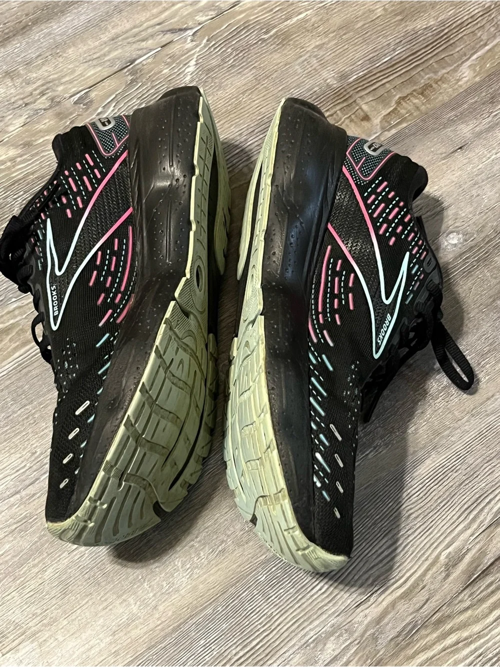 Brooks Women’s Black Running Shoes with Mint and Pink Accents